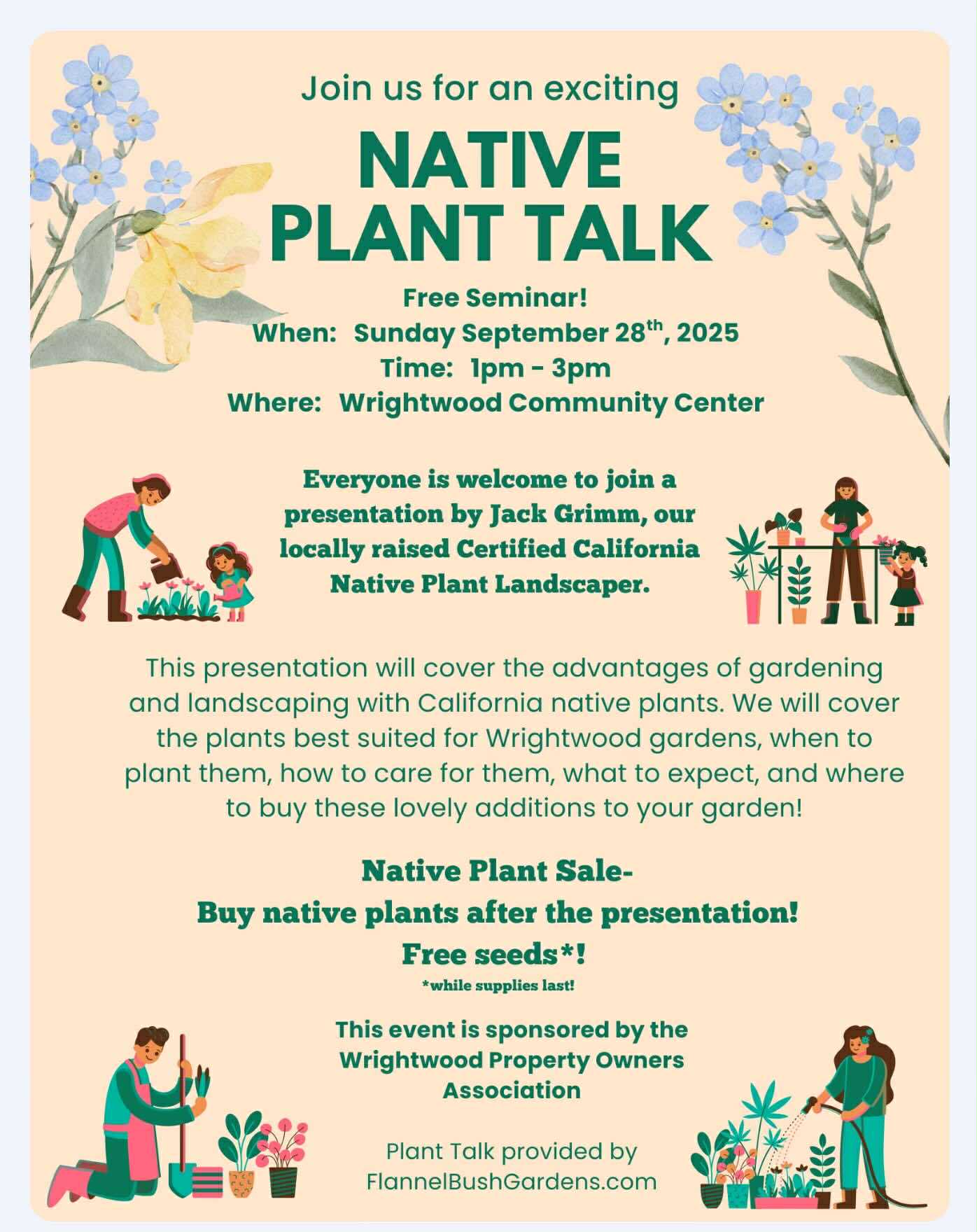 Flyer for the WPOA-sponsored Native Plant Talk at the Wrightwood Community Center
